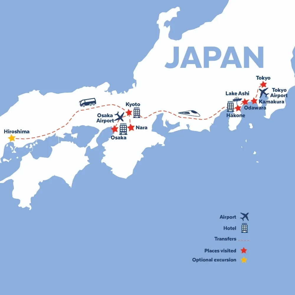 Tour map for Highlights of Japan