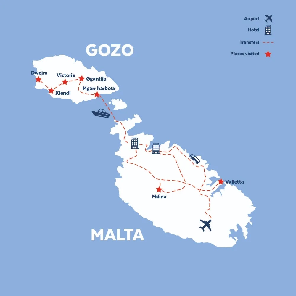 Tour map for Malta & Gozo