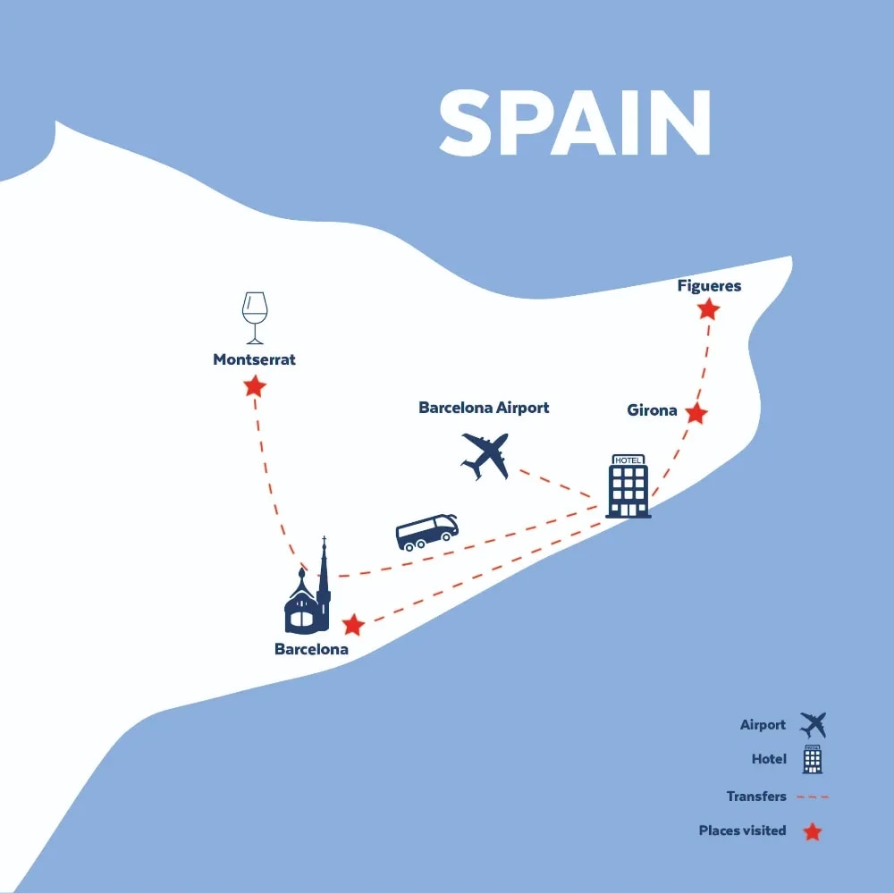 Tour map for Costa Brava & Barcelona