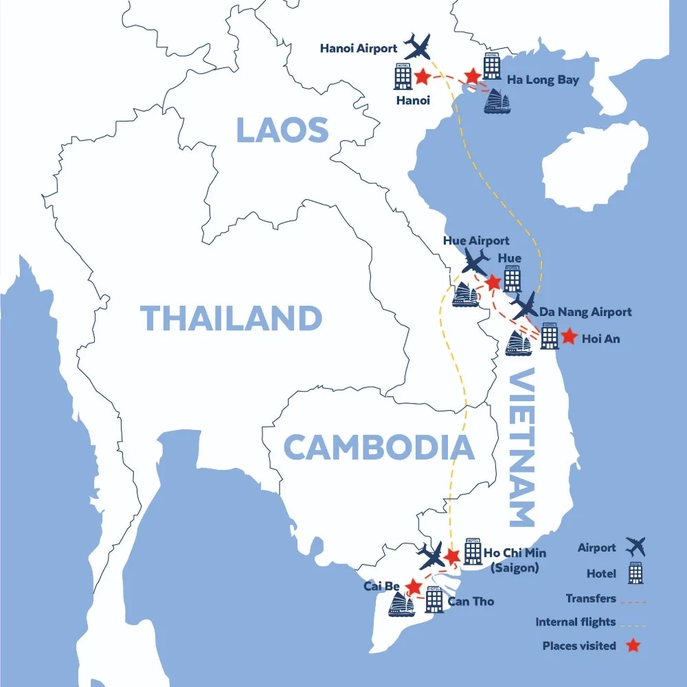 Tour map for Highlights of Vietnam