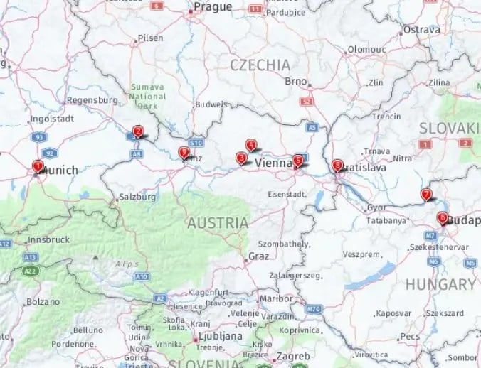 Tour map for Danube Rhapsody River Cruise (Passau - Passau)