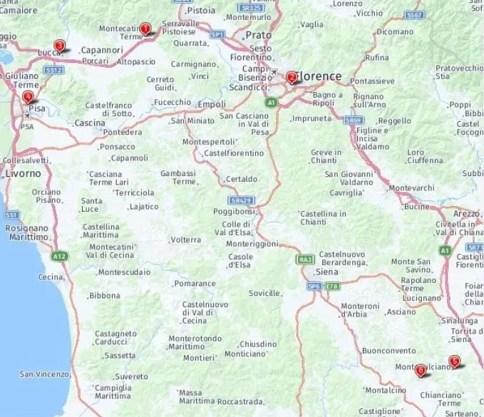 Tour map for Treasures of Tuscany – Unique Small Group