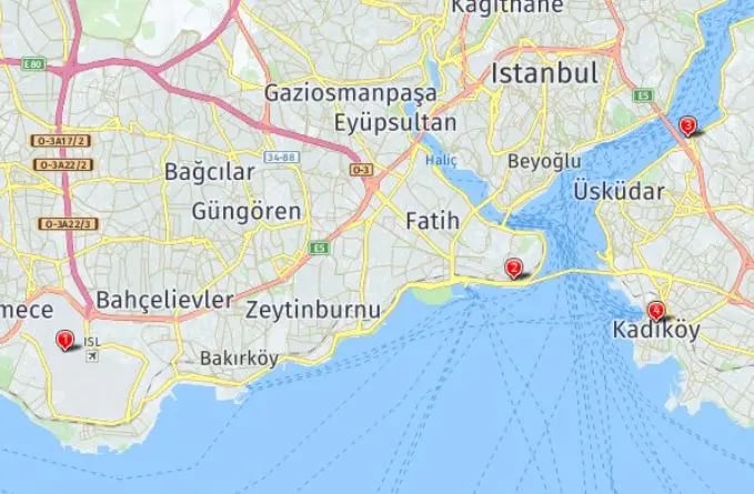 Tour map for Istanbul City Break