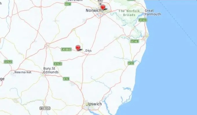 Tour map for Beth Chatto Gardens & the Gardens of East Anglia