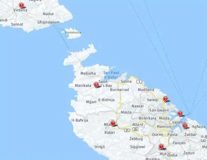 Tour map for Christmas in Malta