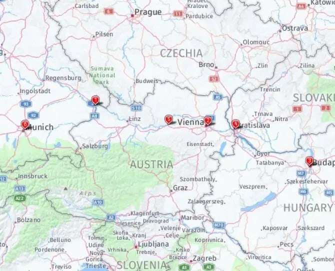 Tour map for Danube Taster River Cruise - Solo Traveller (Passau-Passau)