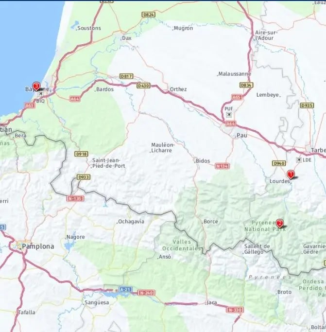Tour map for Discover Biarritz & Lourdes