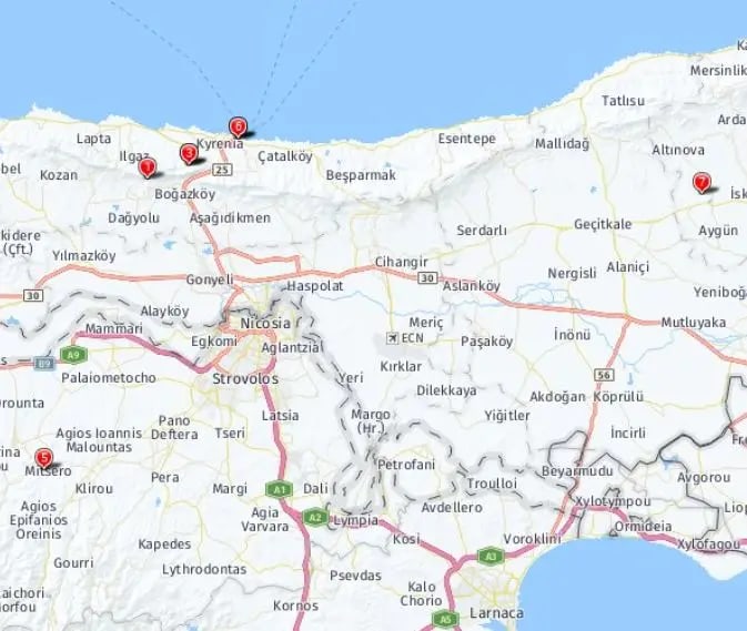 Tour map for Discover Northern Cyprus including Istanbul