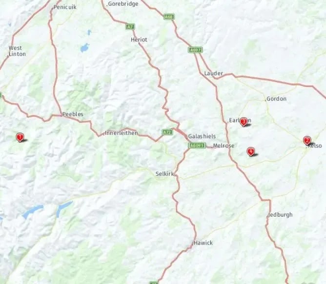 Tour map for Gardens of the Scottish Borders