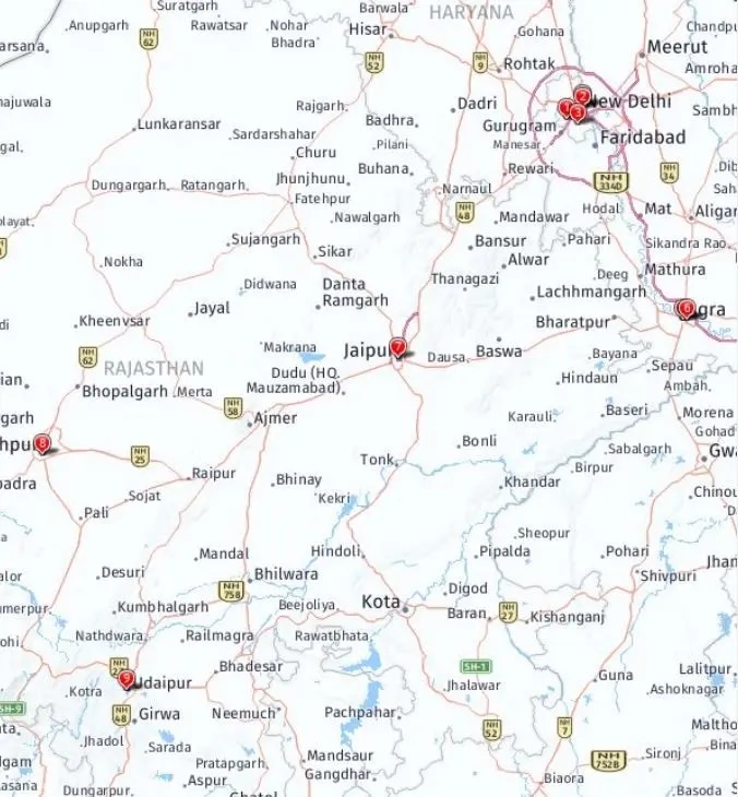 Tour map for India - Splendours of Delhi, the Taj Mahal & Rajasthan - Solo Traveller