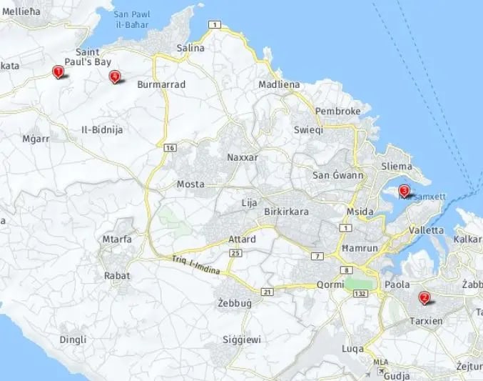 Tour map for Malta Short Break
