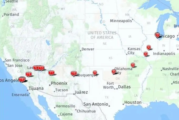 Tour map for Route 66 USA