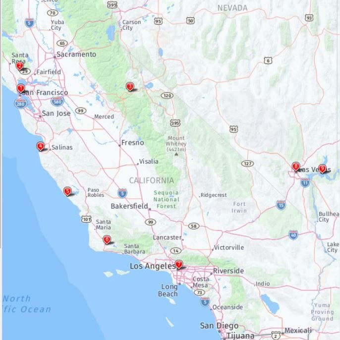 Tour map for Highlights of California & the Golden West