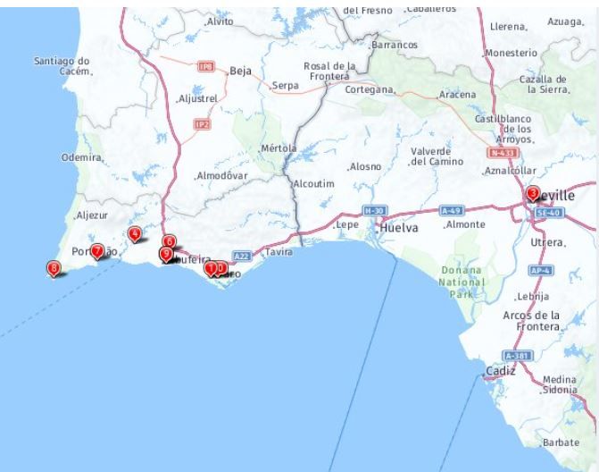 Tour map for Christmas Getaway To The Algarve