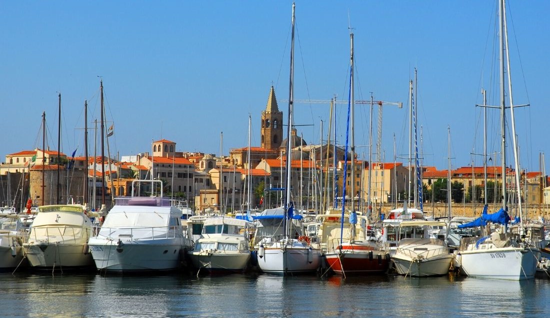 View boats in Alghero port Sardinia