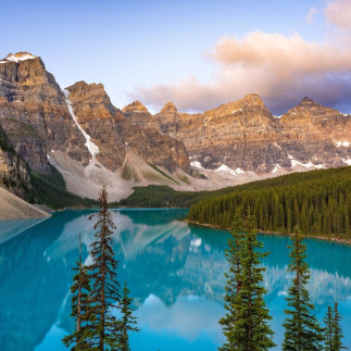 Moraine Lake, a glacially fed lake located in Banff National Park in Alberta, Canada.