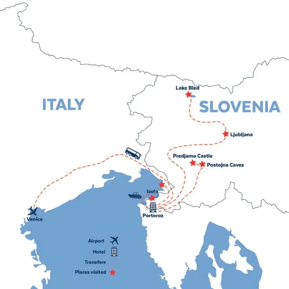 Tour map for Slovenia & the Gulf of Trieste