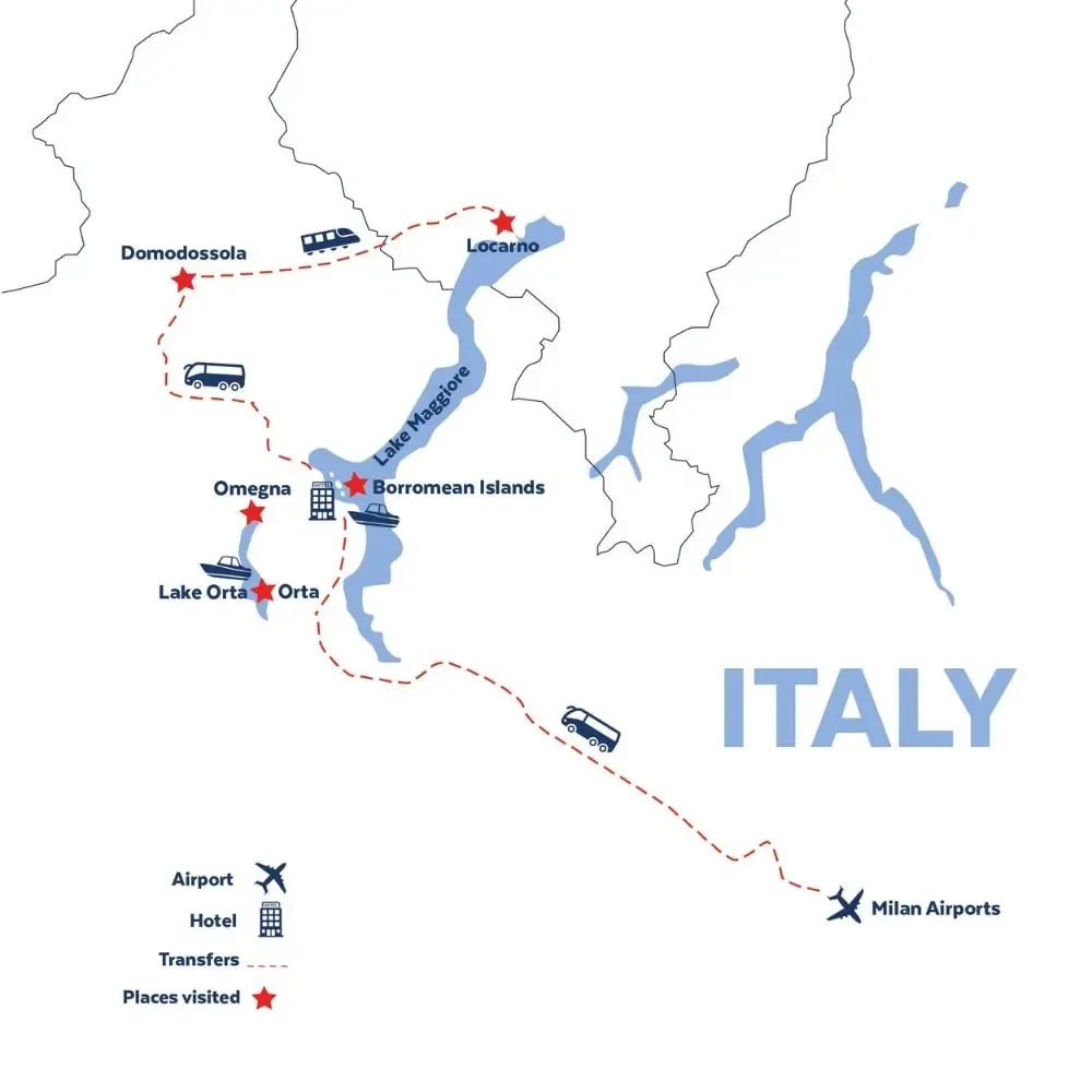 Tour map for Jewels of Lake Maggiore, Lake Orta & the Centovalli Railway
