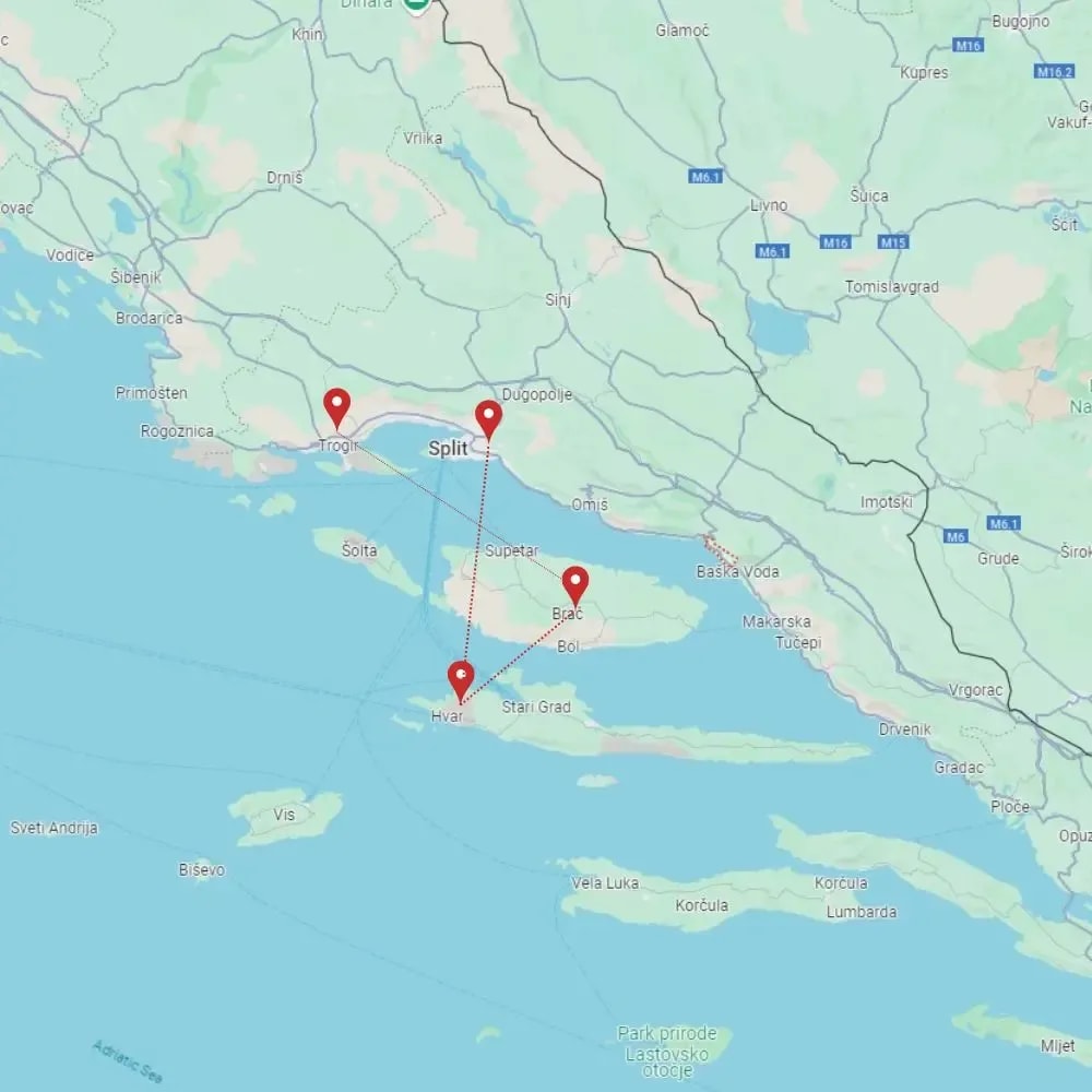 Tour map for Croatia's Dalmatian Coast - Solo Traveller