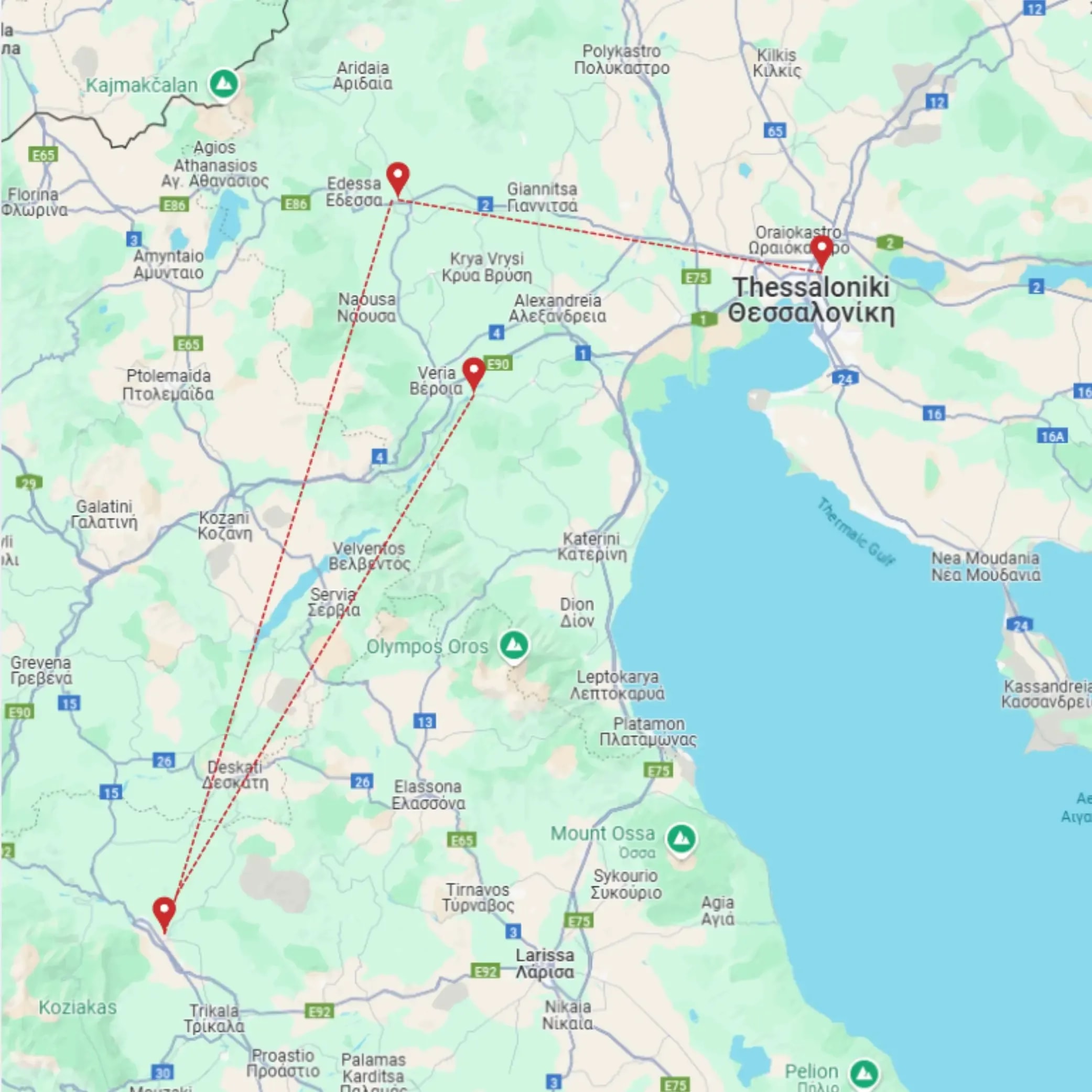 Tour map for Treasures of Northern Greece - Thessaloniki & Meteora