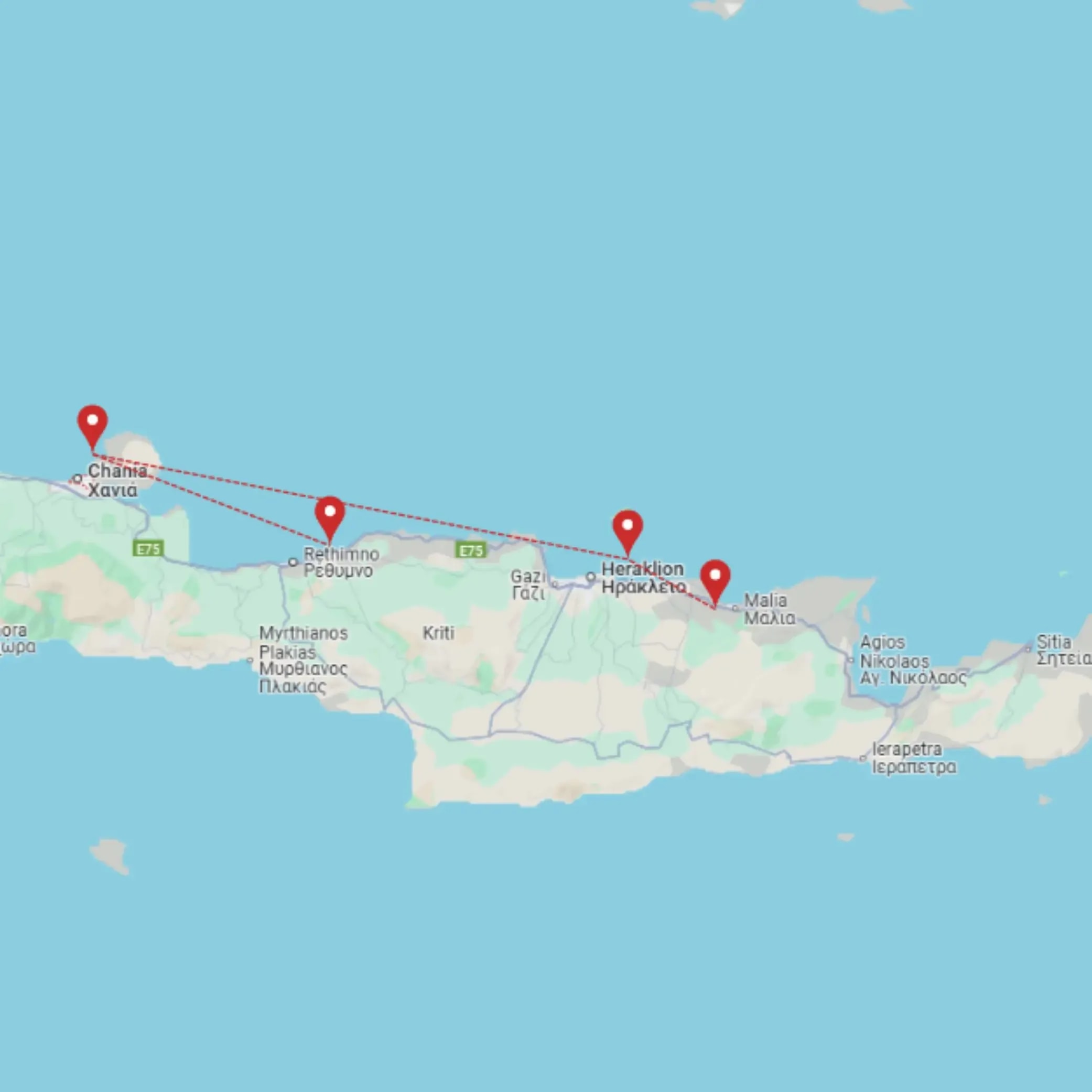 Tour map for Highlights of Crete