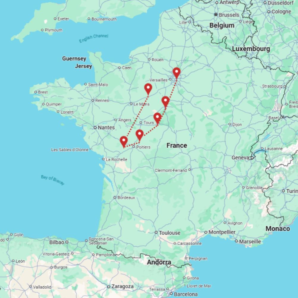 Tour map for Gardens of the Loire Valley