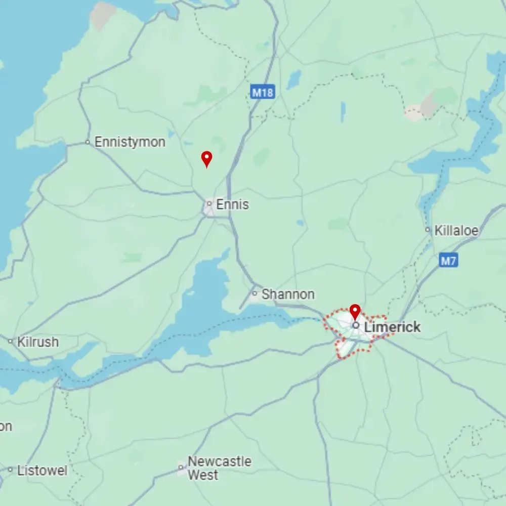 Tour map for Gardens of Limerick & Clare