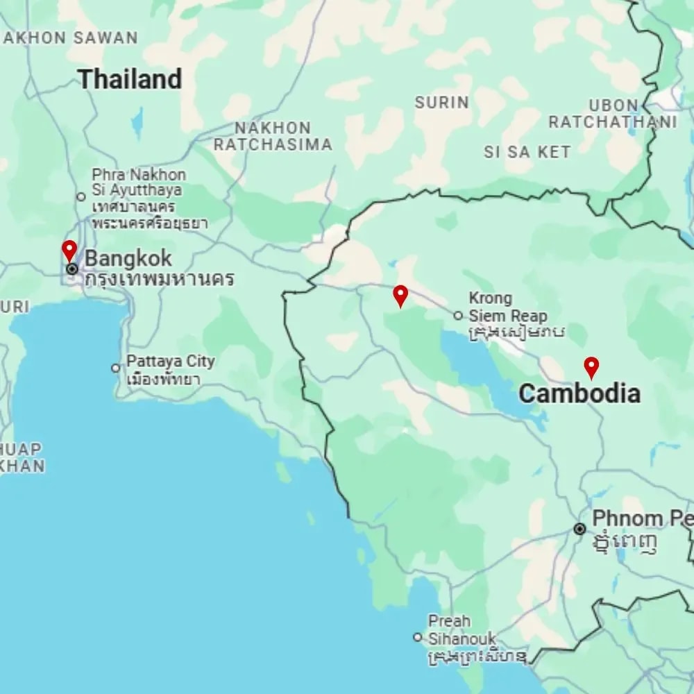 Tour map for Highlights of Bangkok & Cambodia, incl. Angkor Wat & Dubai 