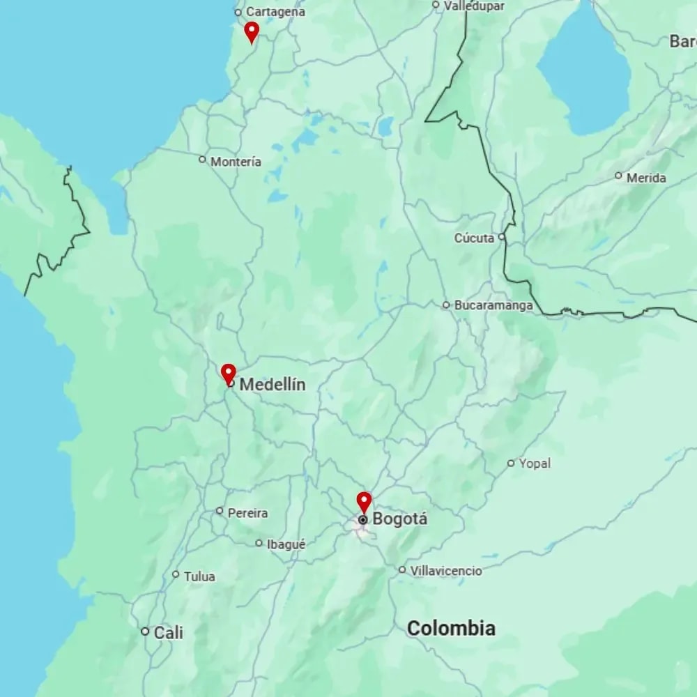 Tour map for Highlights of Colombia Inc Cartagena, Medellin & Bogota