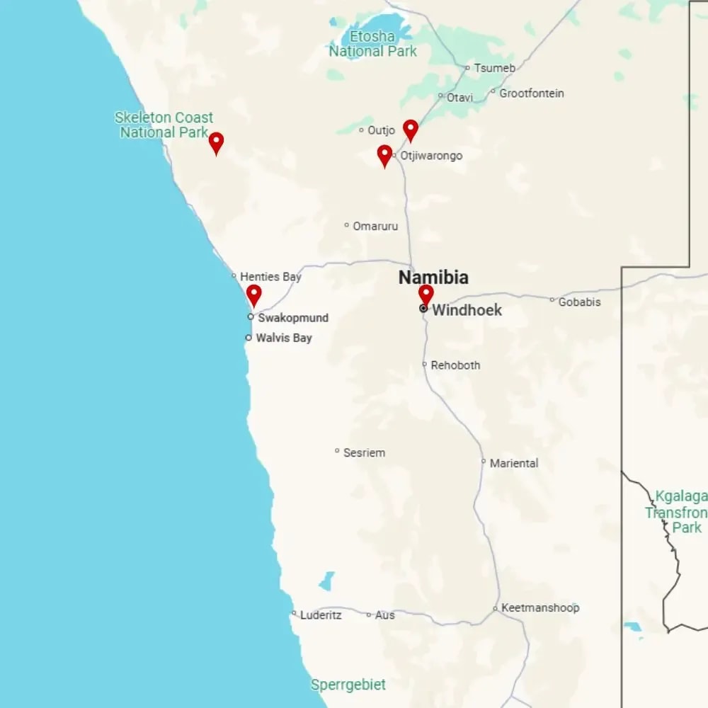 Tour map for Highlights of Namibia - Unique Small Group