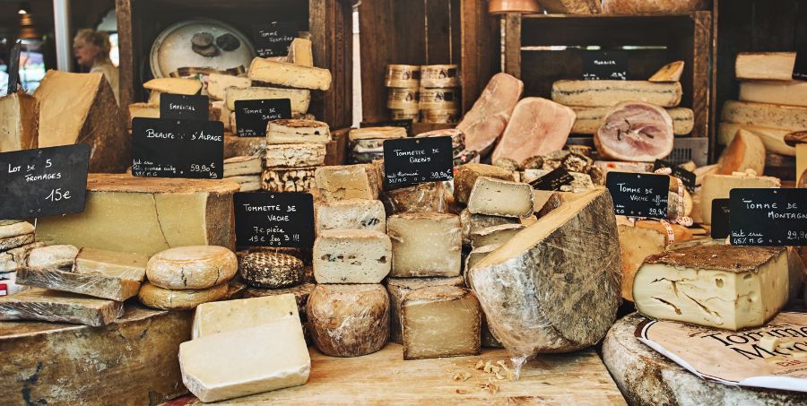 Assortment of cheeses in France