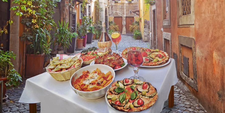 Various plates of food in Italy