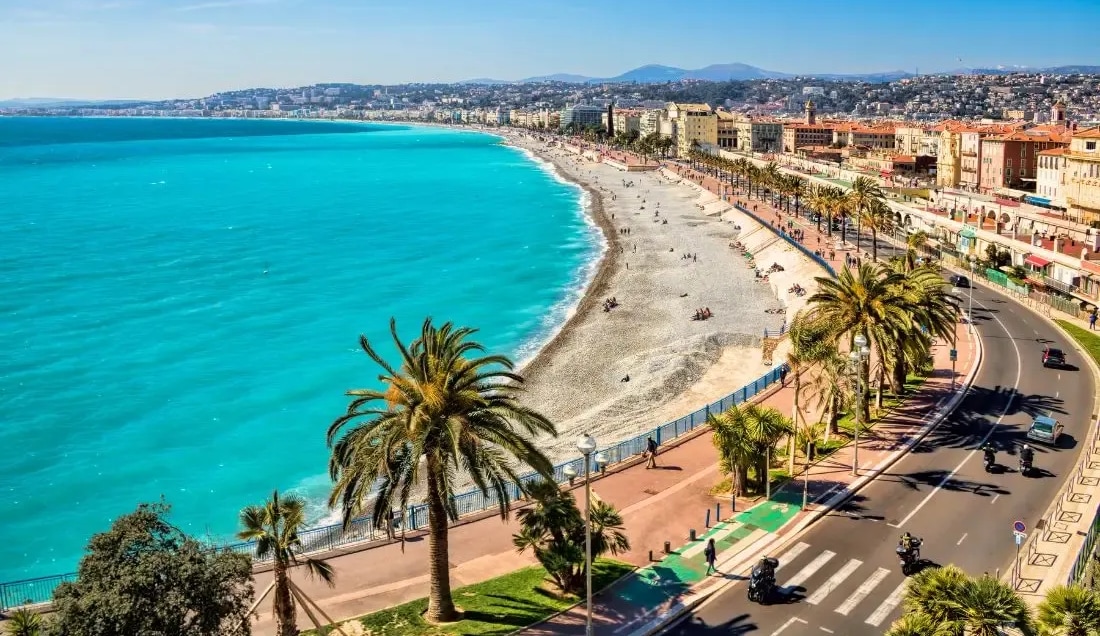 Nice, with the Promenade des Anglais along the Baie des Anges