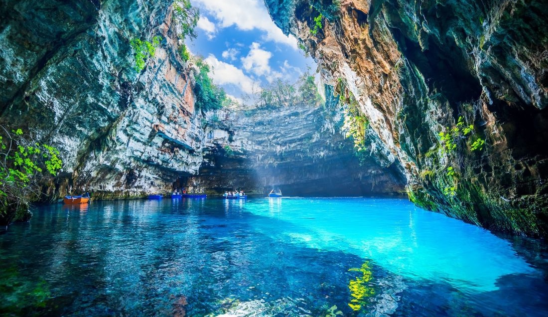 Explore the enchanting Melissani Cave in Kefalonia.