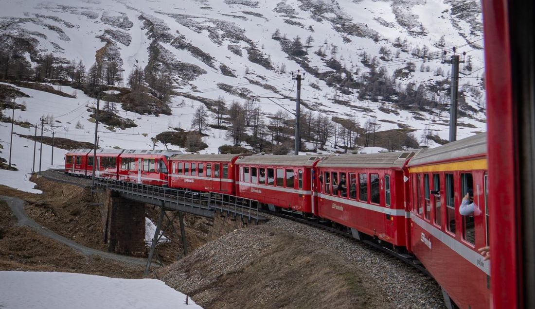 Experience the Bernina Express and take a train ride through the beautiful Swiss Alps. 